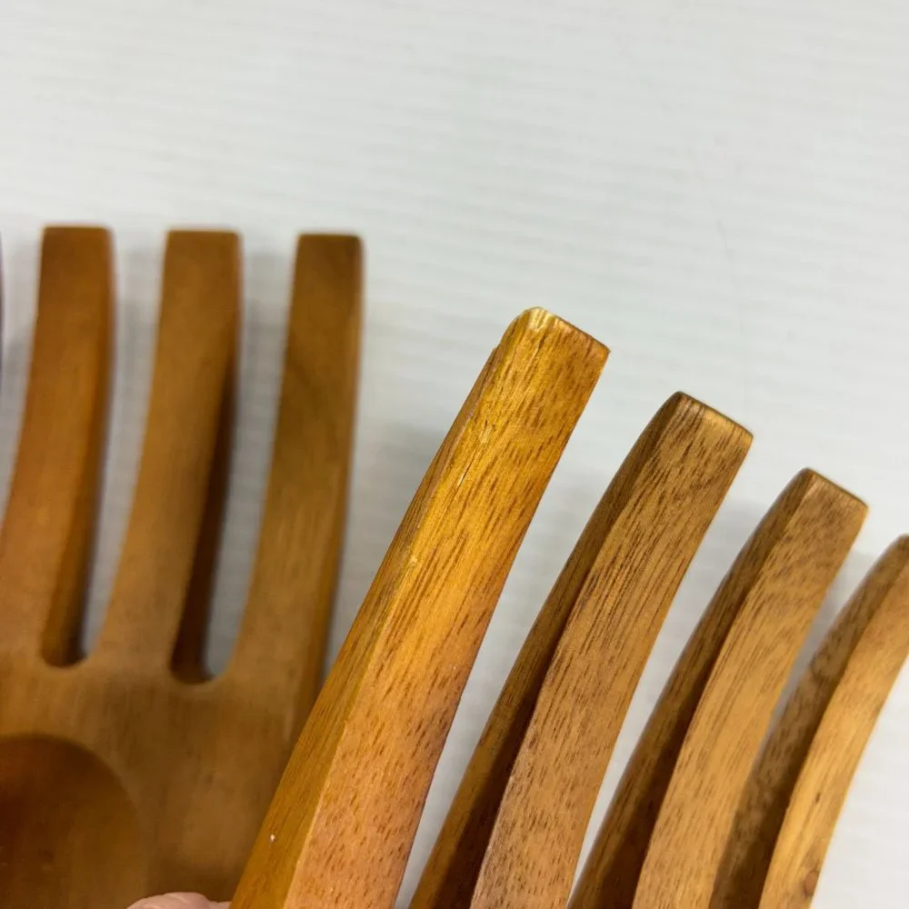 Wood Salad Pasta Server Hands Bear Claws Modern 6.5